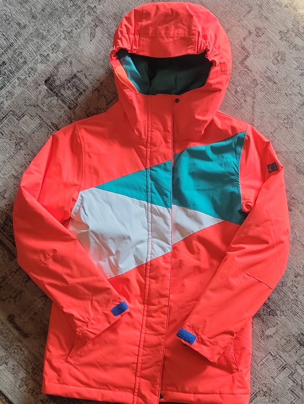 Kids Bright Coral Colorblock Hooded Jacket